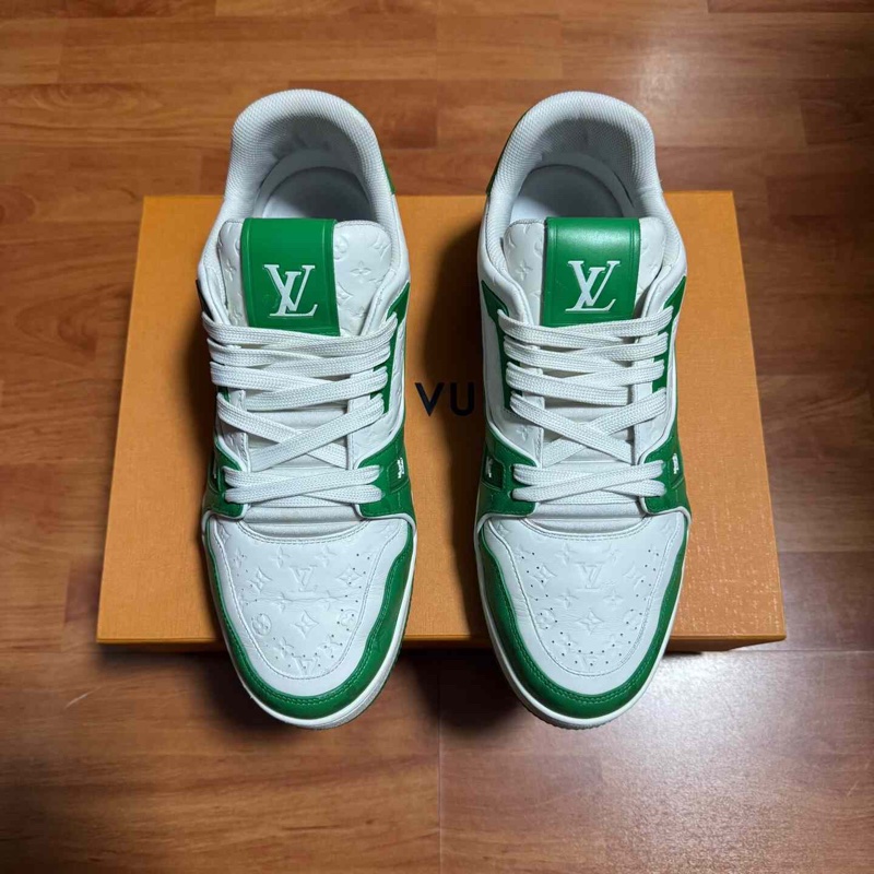 Lv Trainer白綠 路易威登時尚休閒板鞋 男款 白綠 42.5碼-3