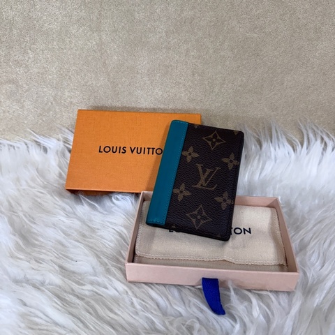 LV 老花拚綠牛皮萬用卡夾 晶片款