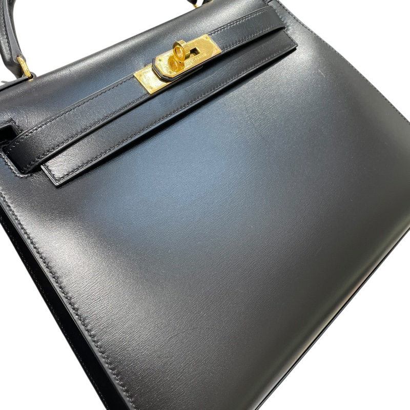 HERMES 愛馬仕 KELLY 28 凱莉包 BOX皮 外縫 黑色 金釦-11