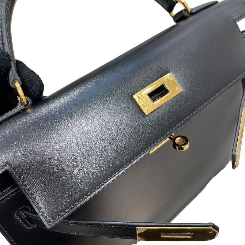 HERMES 愛馬仕 KELLY 28 凱莉包 BOX皮 外縫 黑色 金釦-12