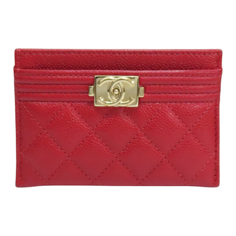 紅色 荔枝紋 牛皮 名片夾 卡夾 (無卡)【CHANEL 香奈兒】 A84431