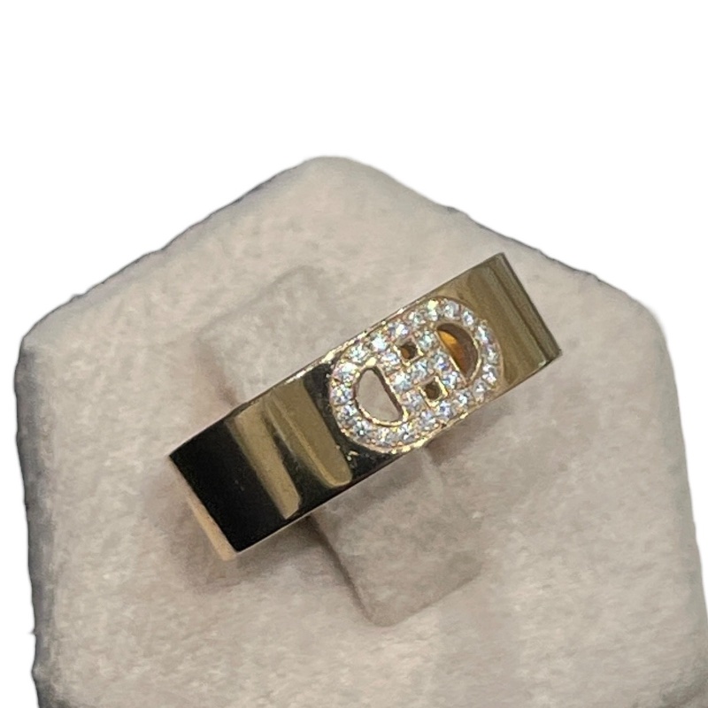 HERMES 愛馬仕 H D`ANCRE 鑽石戒指 K18YG 黃金色 #50-0