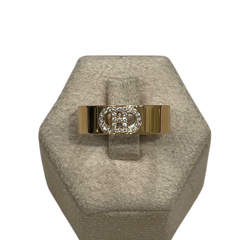 HERMES 愛馬仕 H D`ANCRE 鑽石戒指 K18YG 黃金色 #50-1