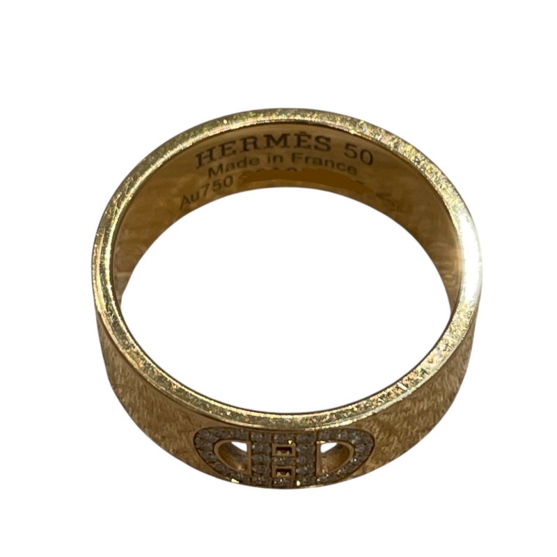 HERMES 愛馬仕 H D`ANCRE 鑽石戒指 K18YG 黃金色 #50-7