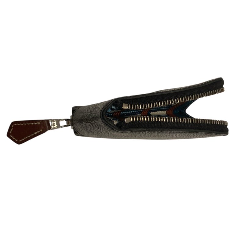 HERMES 愛馬仕 SILK IN COIN CASE 絲巾零錢包 黑色 多色 圖騰 D刻印-1