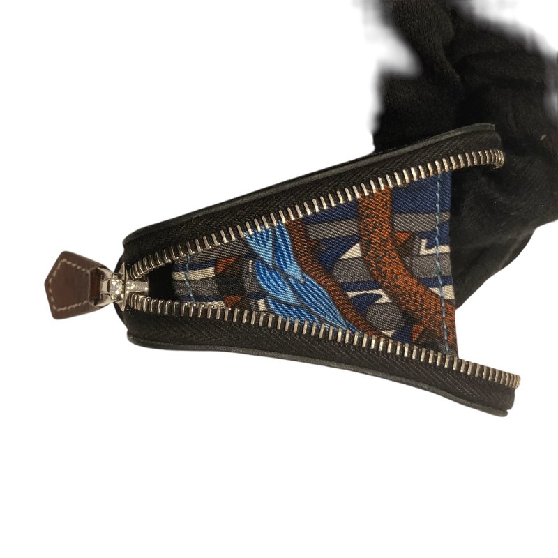 HERMES 愛馬仕 SILK IN COIN CASE 絲巾零錢包 黑色 多色 圖騰 D刻印-2