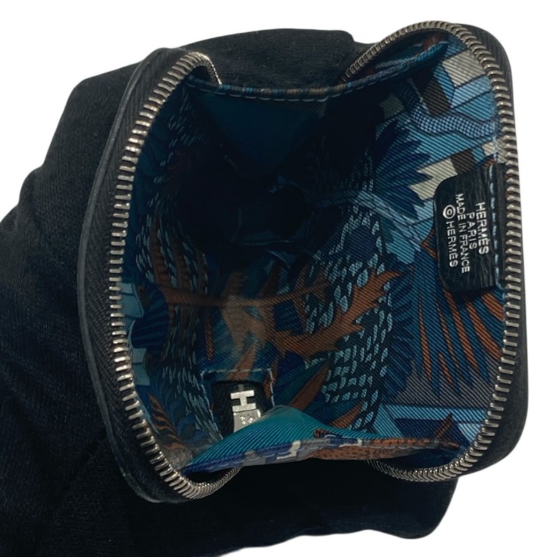 HERMES 愛馬仕 SILK IN COIN CASE 絲巾零錢包 黑色 多色 圖騰 D刻印-8