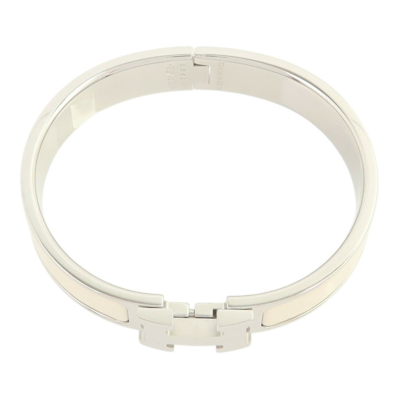 HERMES 琺瑯/金屬Clic H銀扣手鐲-3