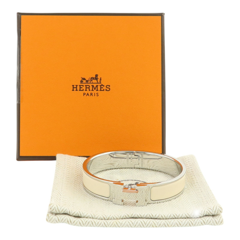 HERMES 琺瑯/金屬Clic H銀扣手鐲-8