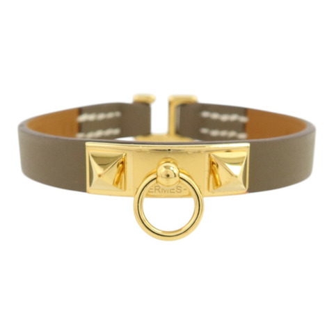 HERMES Swift皮革Rivale Mini Bracelet金扣手鏈Etoupe