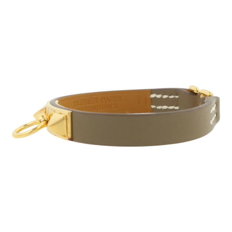 HERMES Swift皮革Rivale Mini Bracelet金扣手鏈Etoupe-1