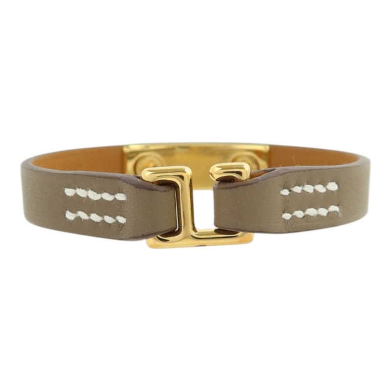 HERMES Swift皮革Rivale Mini Bracelet金扣手鏈Etoupe-2