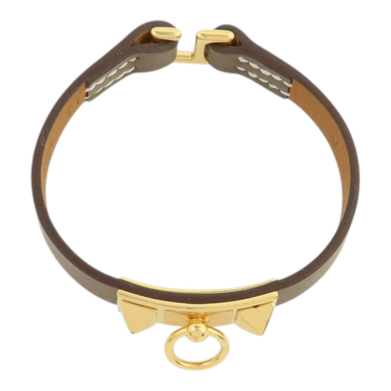 HERMES Swift皮革Rivale Mini Bracelet金扣手鏈Etoupe-3