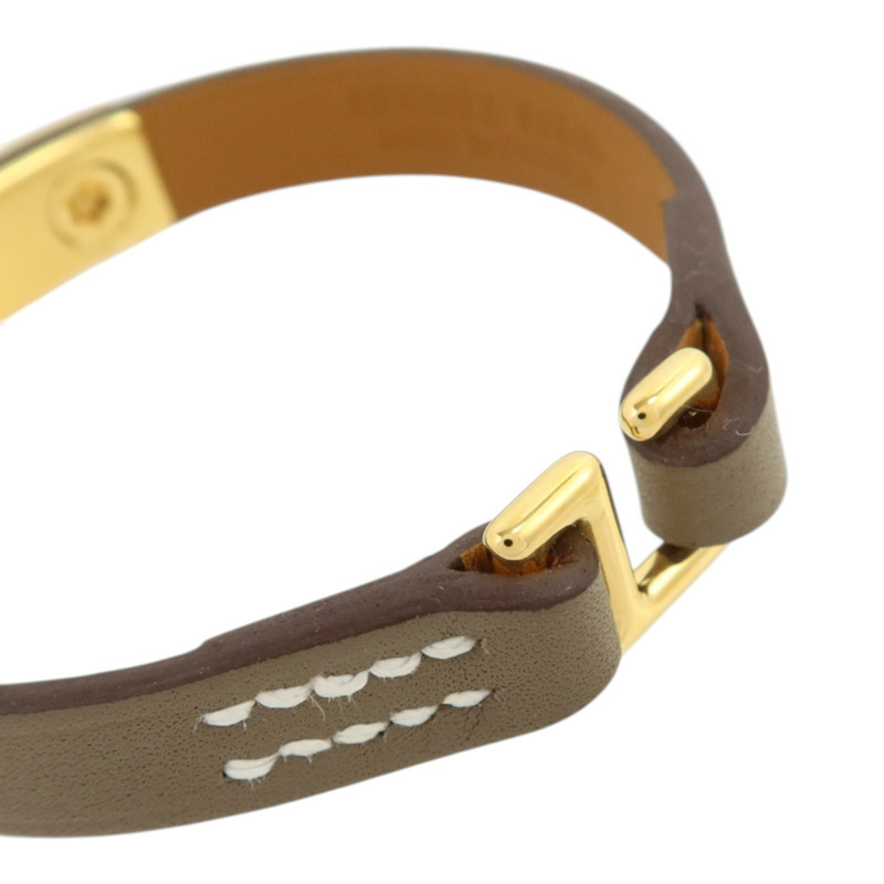 HERMES Swift皮革Rivale Mini Bracelet金扣手鏈Etoupe-4