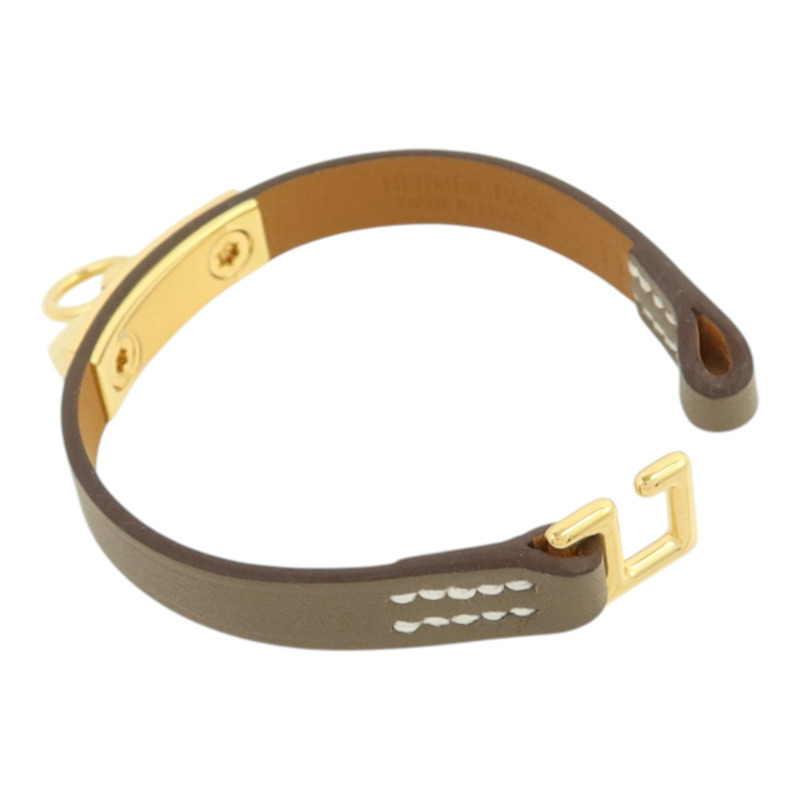 HERMES Swift皮革Rivale Mini Bracelet金扣手鏈Etoupe-5