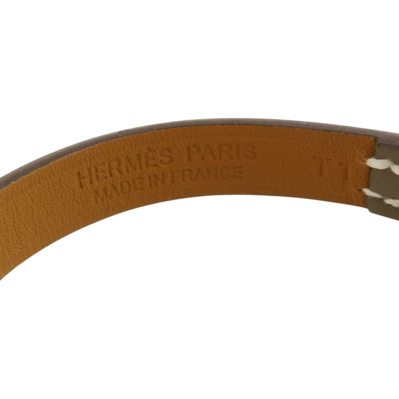 HERMES Swift皮革Rivale Mini Bracelet金扣手鏈Etoupe-7