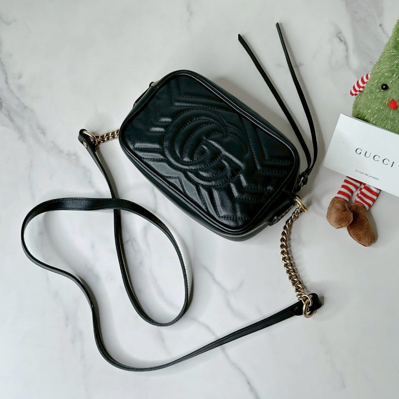GUCCI Marmont Mini黑金相機包-1