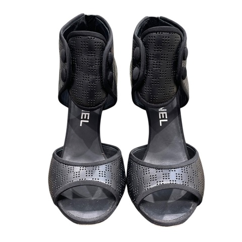 CHANEL 香奈兒 G33028 魚口高跟鞋 皮革 黑色 #35.5