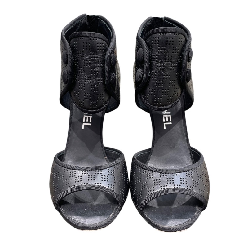 CHANEL 香奈兒 G33028 魚口高跟鞋 皮革 黑色 #35.5-0