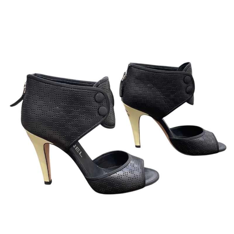 CHANEL 香奈兒 G33028 魚口高跟鞋 皮革 黑色 #35.5-4