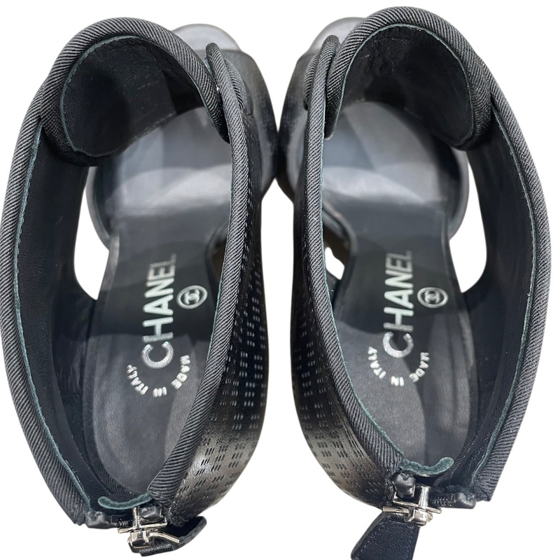 CHANEL 香奈兒 G33028 魚口高跟鞋 皮革 黑色 #35.5-6