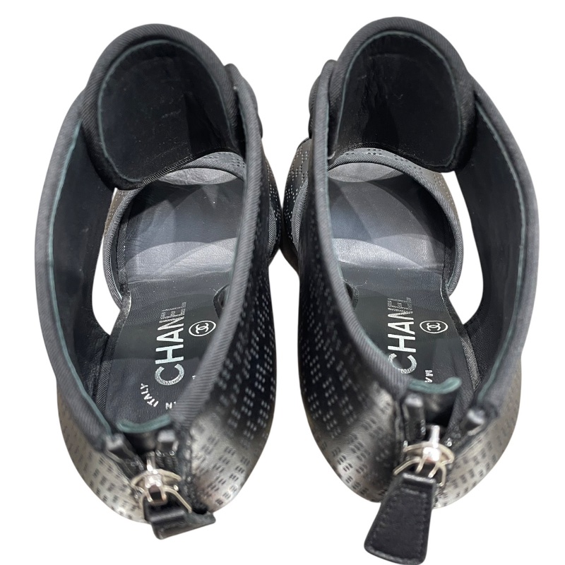 CHANEL 香奈兒 G33028 魚口高跟鞋 皮革 黑色 #35.5-7