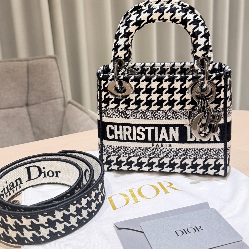 Dior Lady Dior Mini 千鳥格｜黑白經典款｜手提斜背｜9成新-0