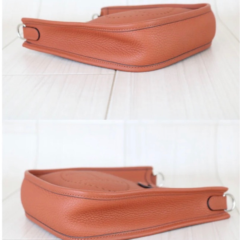 「JL精品代購」98新 Hermes 愛馬仕 南瓜色mini evelyne 16-5