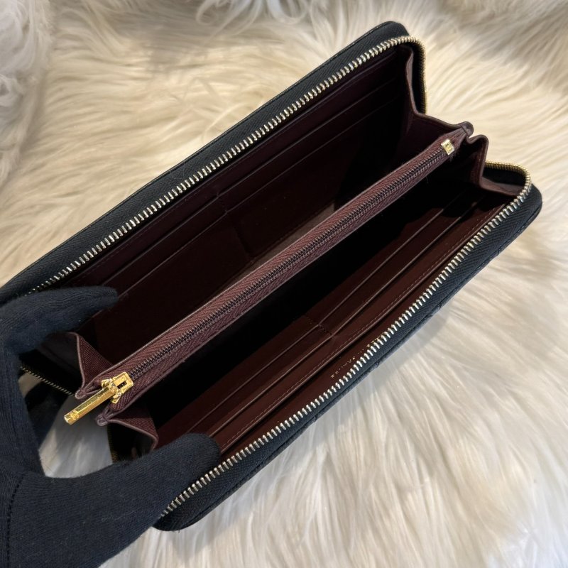 香奈兒 黑金拉鍊荔枝長夾-3