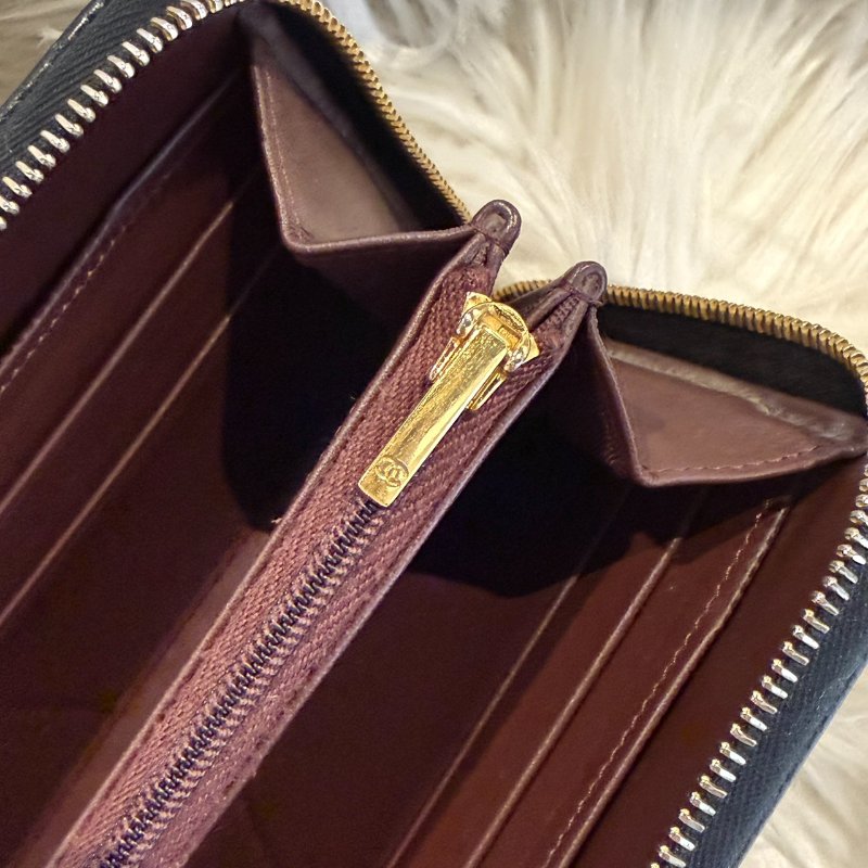 香奈兒 黑金拉鍊荔枝長夾-4