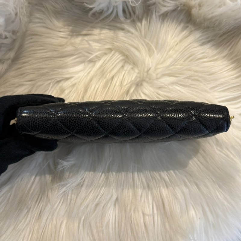 香奈兒 黑金拉鍊荔枝長夾-8