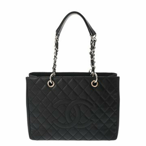 香奈兒 (CHANEL) 女士黑色 Grand Shopping Tote 購物手提包，貨號 A50995，魚子醬紋皮革，二手，A級，Ginzo