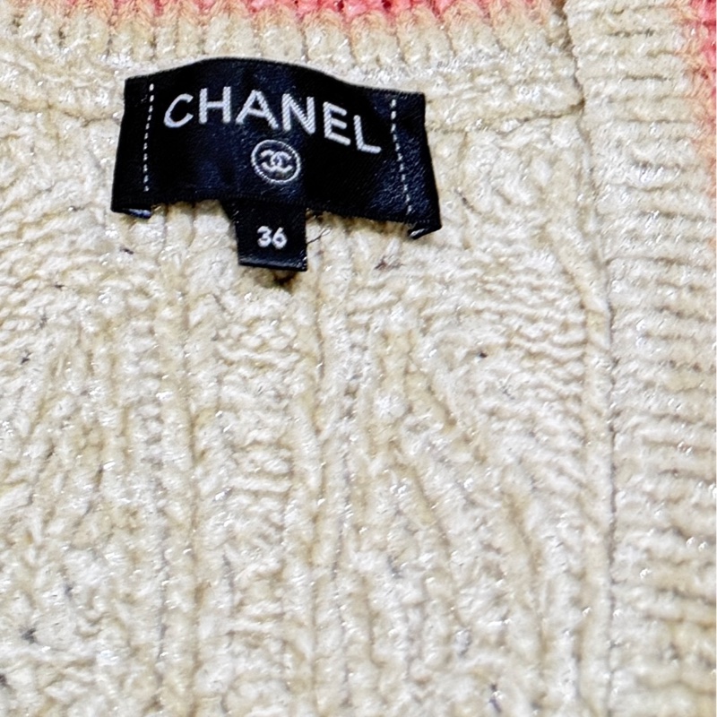 Chanel 香奈兒 針織背心｜米色粉線條｜金釦Logo｜9成新｜氣質百搭款-10