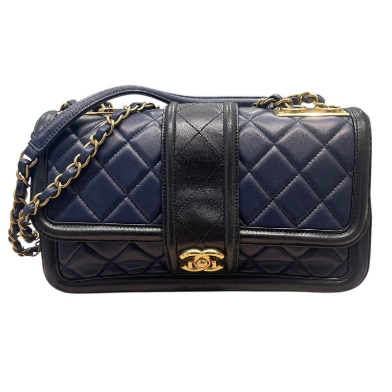 CHANEL 香奈兒 ELEGANT CC 肩背包 羊皮 深藍色 金釦-0