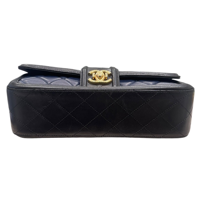 CHANEL 香奈兒 ELEGANT CC 肩背包 羊皮 深藍色 金釦-5