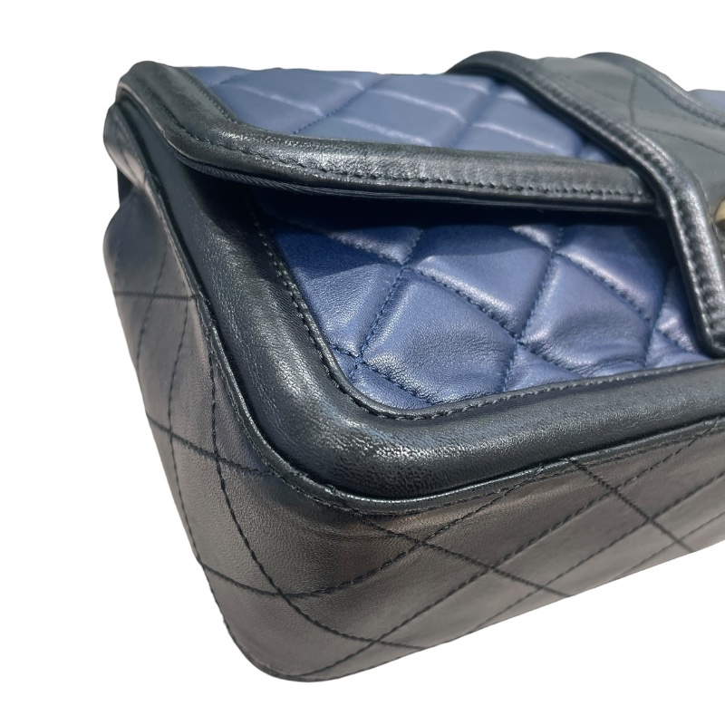 CHANEL 香奈兒 ELEGANT CC 肩背包 羊皮 深藍色 金釦-6