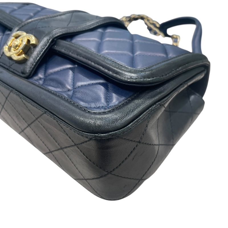 CHANEL 香奈兒 ELEGANT CC 肩背包 羊皮 深藍色 金釦-7