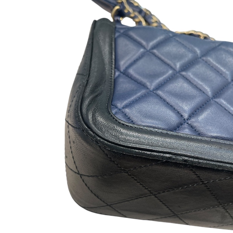 CHANEL 香奈兒 ELEGANT CC 肩背包 羊皮 深藍色 金釦-8