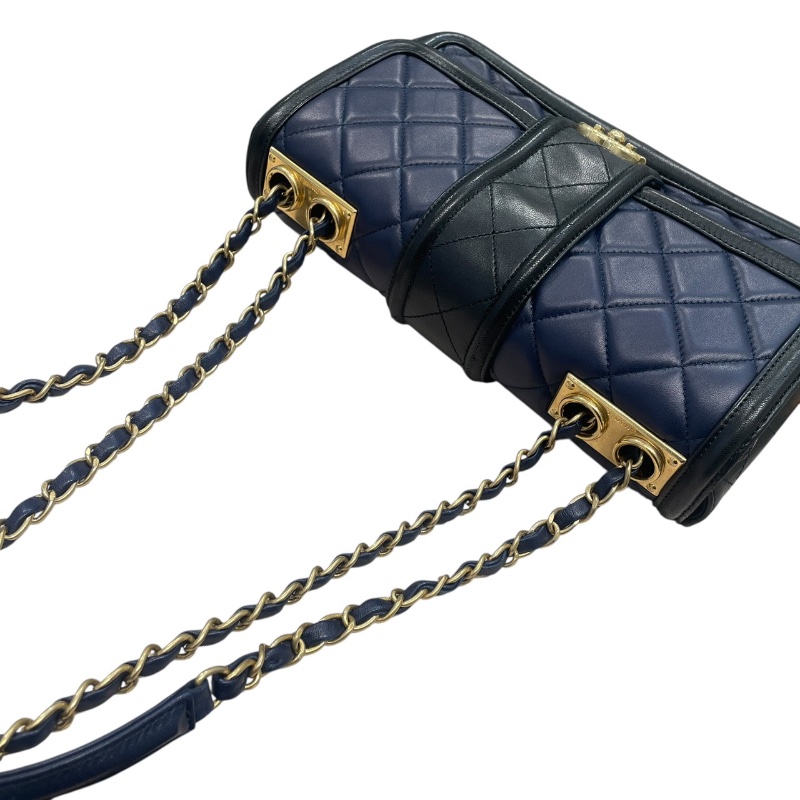 CHANEL 香奈兒 ELEGANT CC 肩背包 羊皮 深藍色 金釦-10