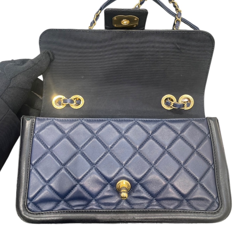 CHANEL 香奈兒 ELEGANT CC 肩背包 羊皮 深藍色 金釦-12