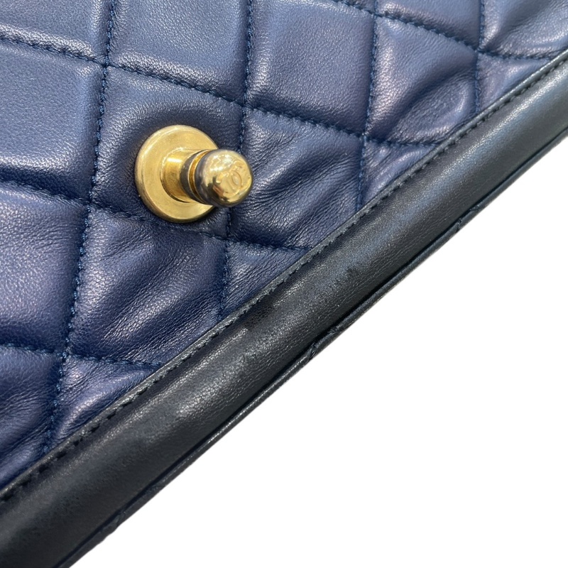 CHANEL 香奈兒 ELEGANT CC 肩背包 羊皮 深藍色 金釦-14