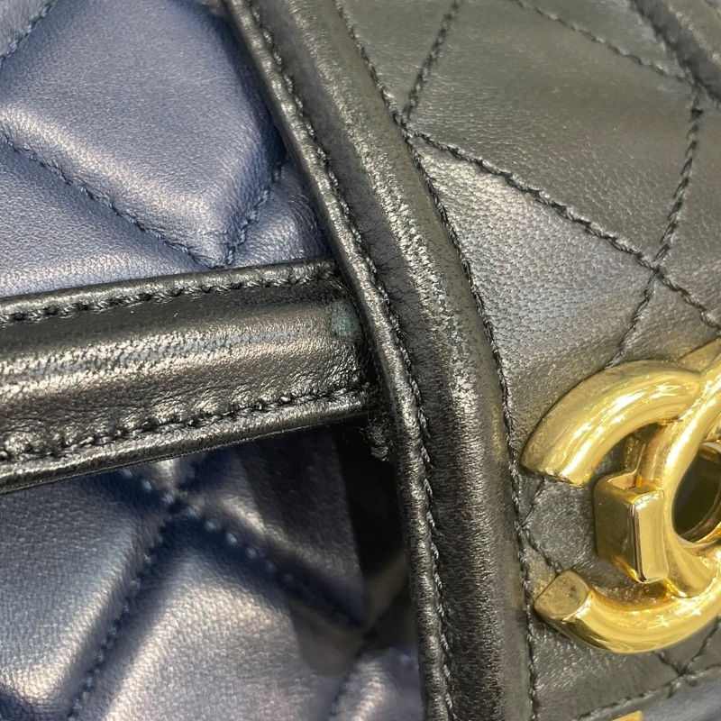 CHANEL 香奈兒 ELEGANT CC 肩背包 羊皮 深藍色 金釦-15