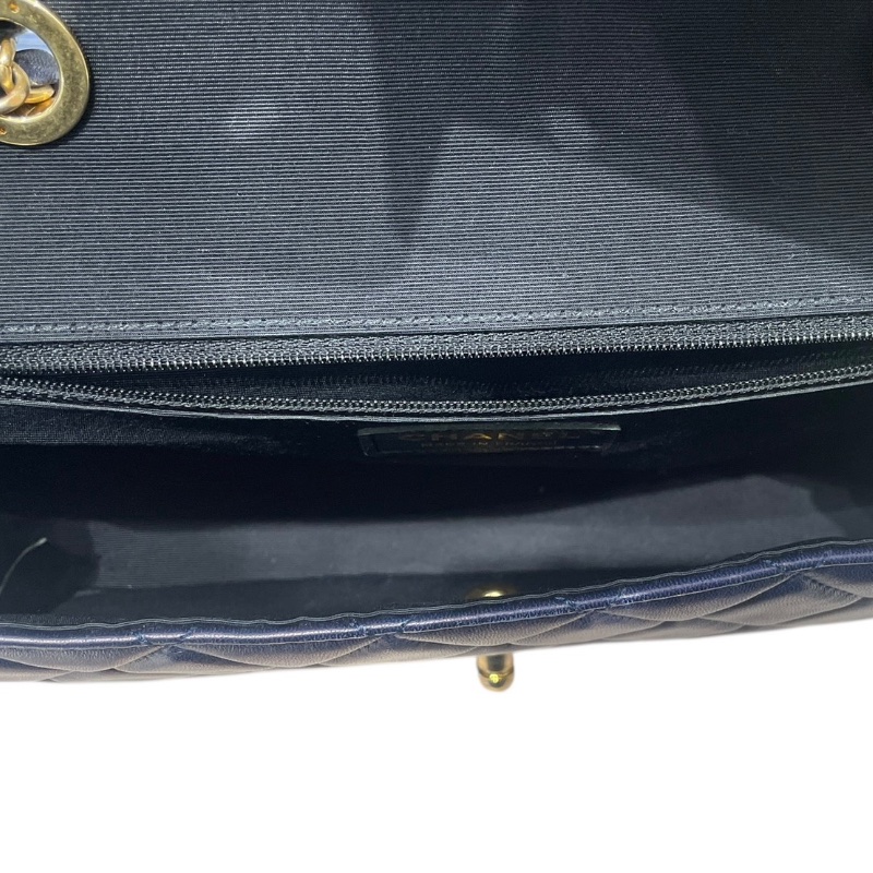 CHANEL 香奈兒 ELEGANT CC 肩背包 羊皮 深藍色 金釦-16