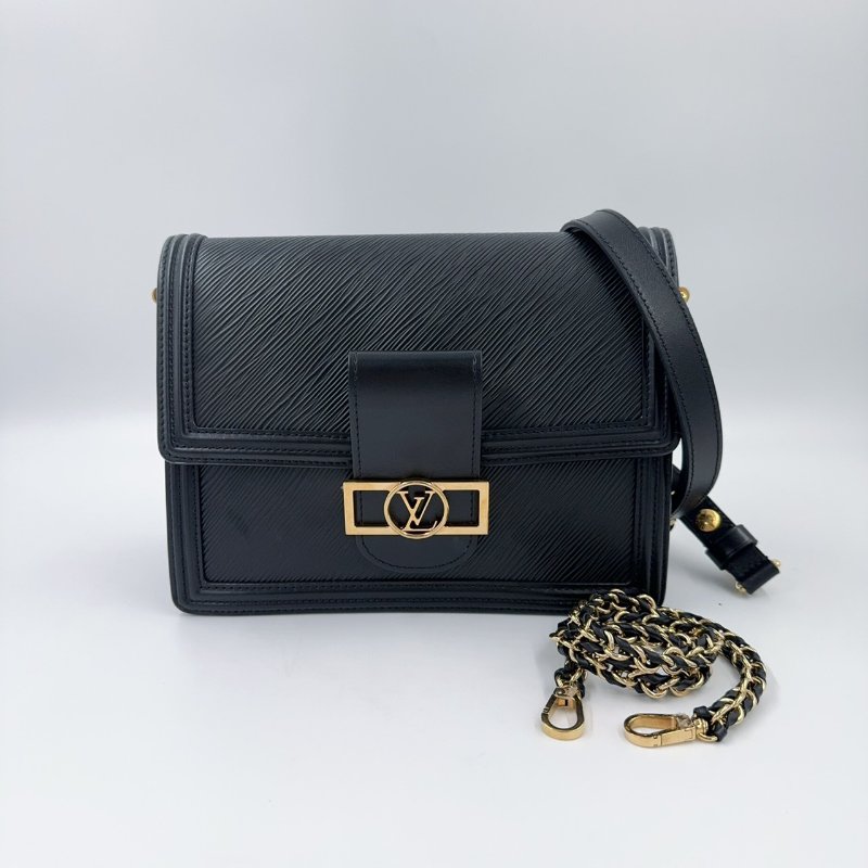 LV黑色金釦epi牛皮達芙妮MM肩側背包 M56141-2