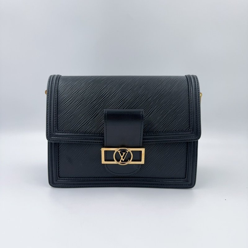 LV黑色金釦epi牛皮達芙妮MM肩側背包 M56141-4