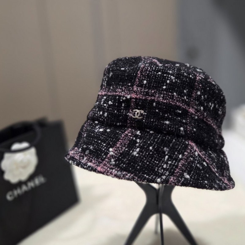 Chanel香奈兒雙C金屬logo黑底跳色輕毛呢漁夫帽/ 遮陽帽/ 休閒帽-2