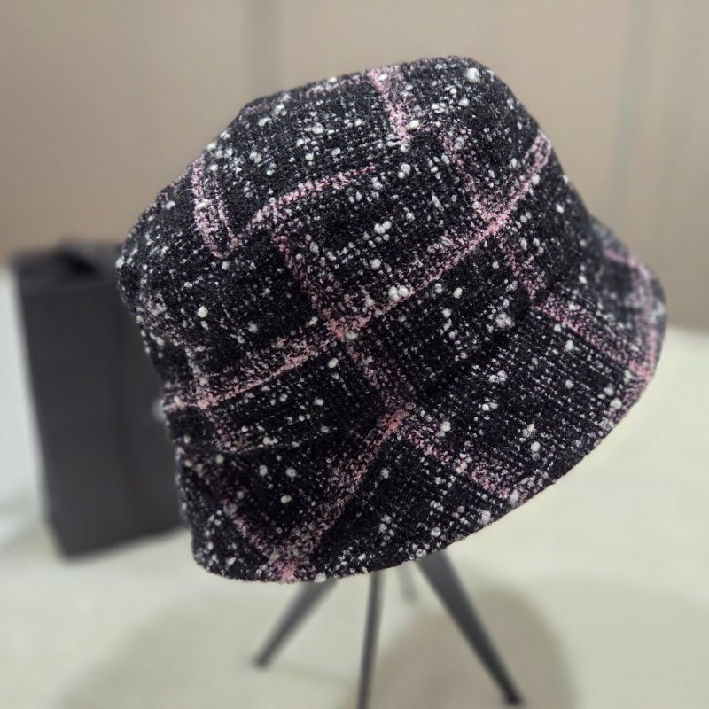 Chanel香奈兒雙C金屬logo黑底跳色輕毛呢漁夫帽/ 遮陽帽/ 休閒帽-3