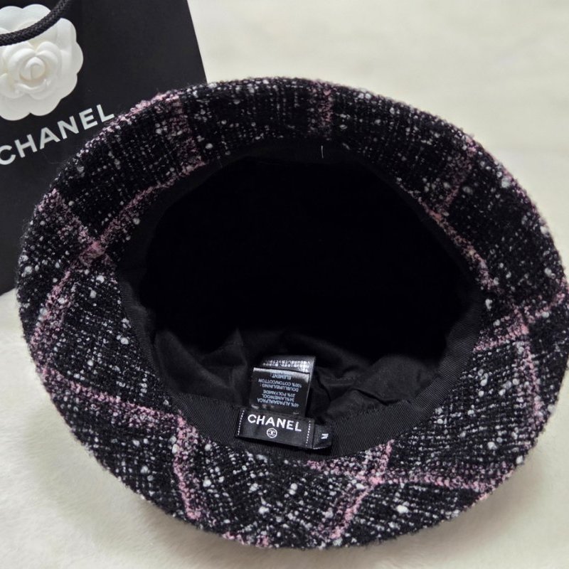 Chanel香奈兒雙C金屬logo黑底跳色輕毛呢漁夫帽/ 遮陽帽/ 休閒帽-5