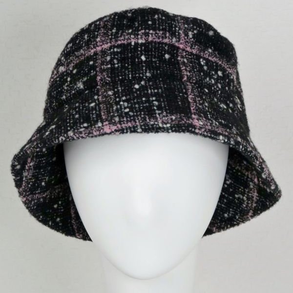 Chanel香奈兒雙C金屬logo黑底跳色輕毛呢漁夫帽/ 遮陽帽/ 休閒帽-8