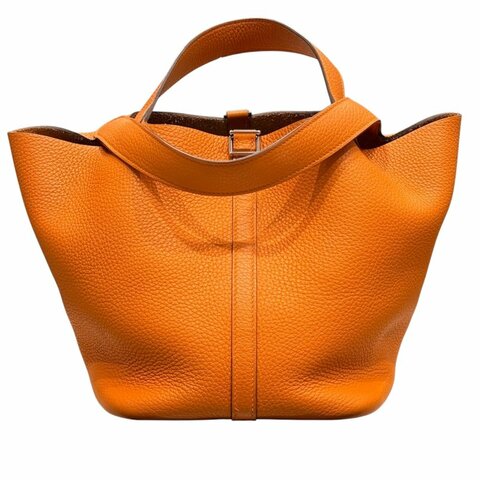 Hermès 愛馬仕 Picotin Lock 26 TC皮革 橘色 銀扣